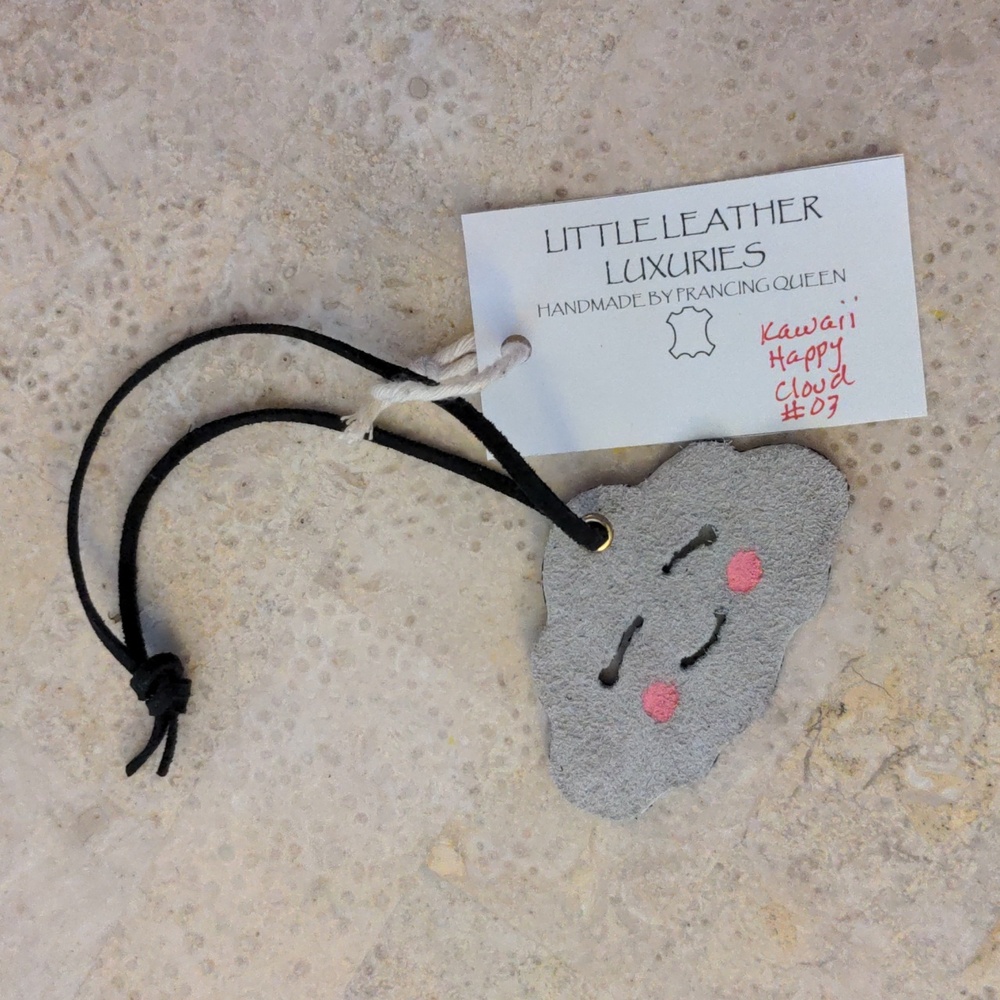 Handmade Genuine Leather Kawaii Happy Cloud Bag Charm Stone Black Pink #03 - Picture 2 of 8